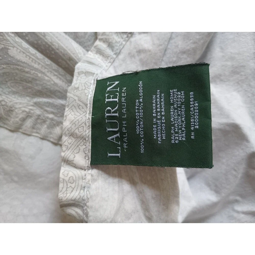 Lauren Ralph Lauren Queen Flat sheet  Gray blue paisley cotton Cottage HOLE